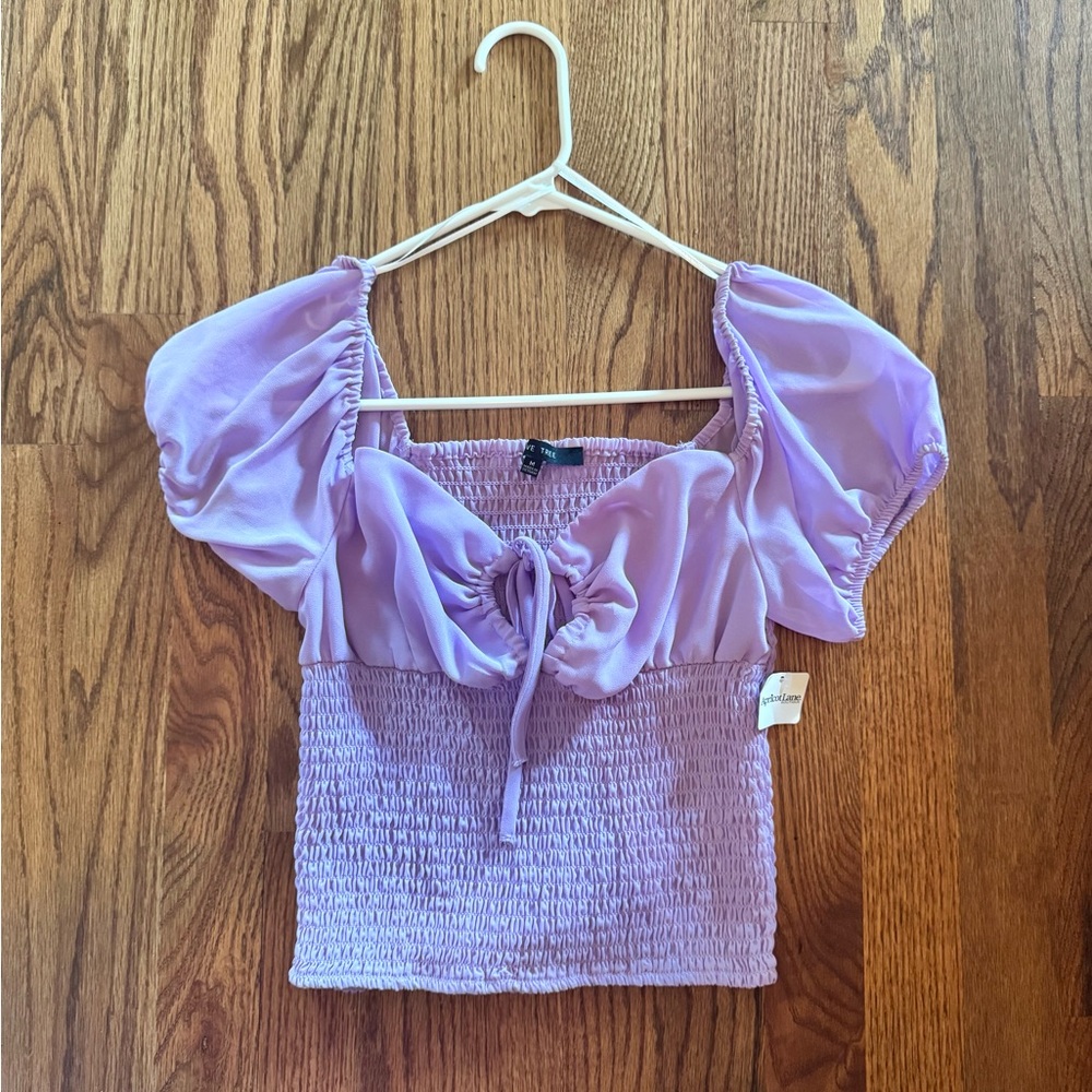 NWT Lavender Puff-Sleeve Smocked Crop Top Size M
